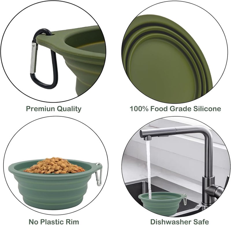 KlerRoem 2 Pack Collapsible Dog Travel Bowls (21oz/600ml), 100% Food Grade Silicone Integrated Molding, No Plastic Rim, Portable Pet Feeding Watering Dishes for Outdoors with Clasp, BPA Free - Image 4